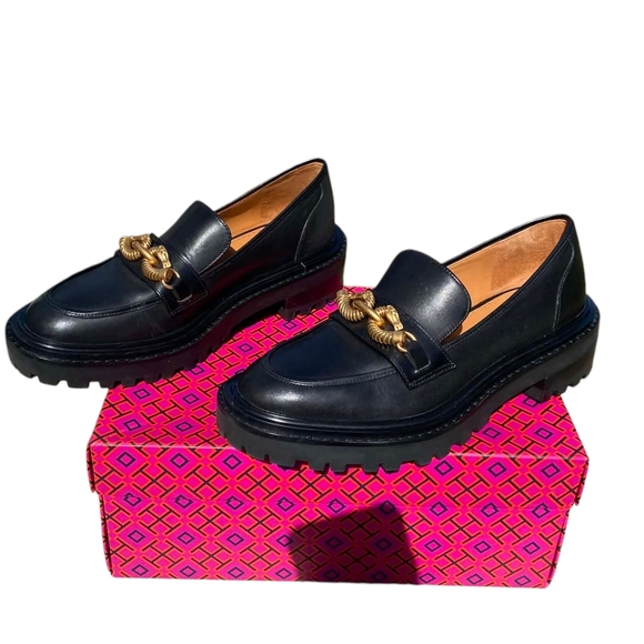 Black Loafers with Gold Chain Detail - Picture 4 of 12